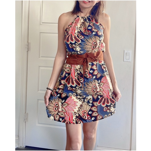 018 Boho Floral Tropical Print Halter Mini Dress - Picture 1 of 5